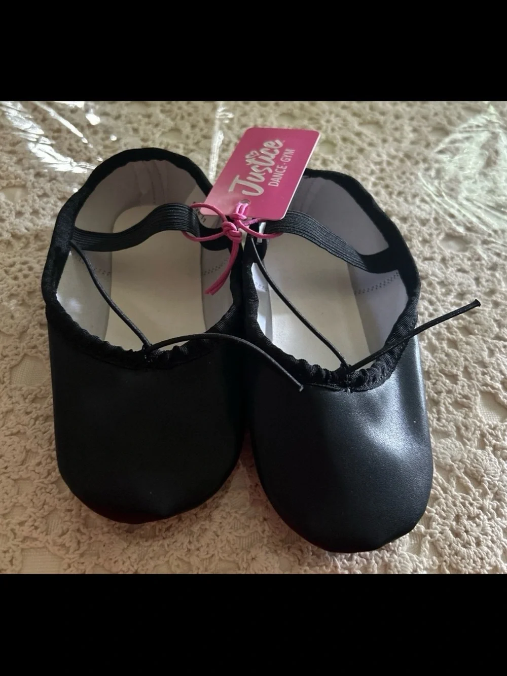 Justice Black Girls Ballet Flats with Pink Tag